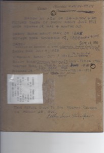 Genealogy info found on back of Newman Robert Robinson, Sr. and son John 'Buddy' photo